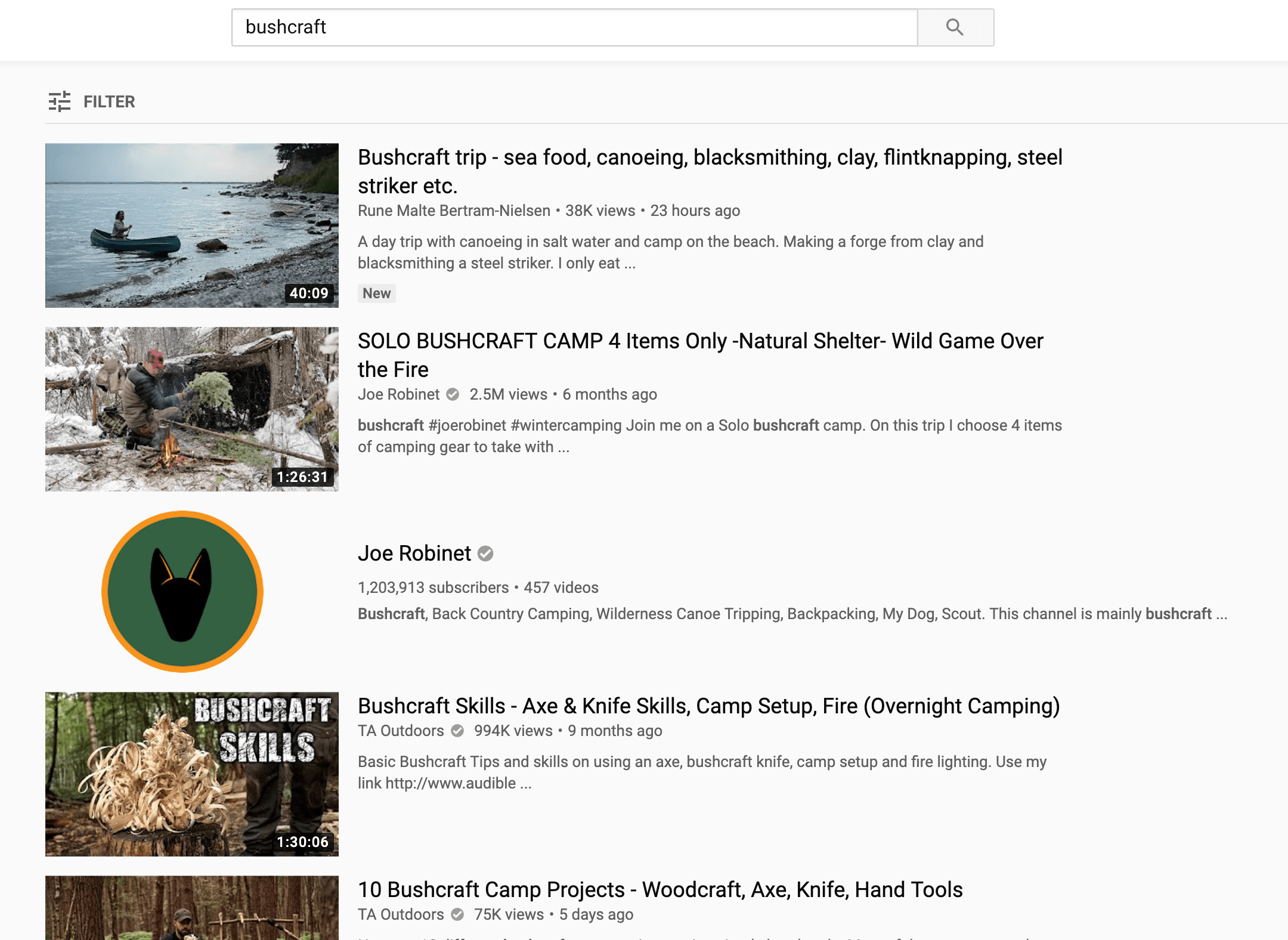 Bushcraft on YouTube